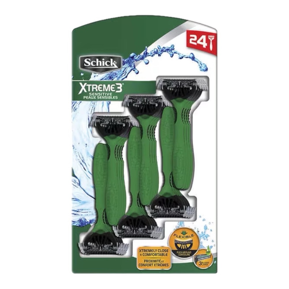 SCHICK XTREME3 SENSITIVE SKIN DISPOSABLE RAZORS FOR MEN 24 COUNT - BRAND NEW